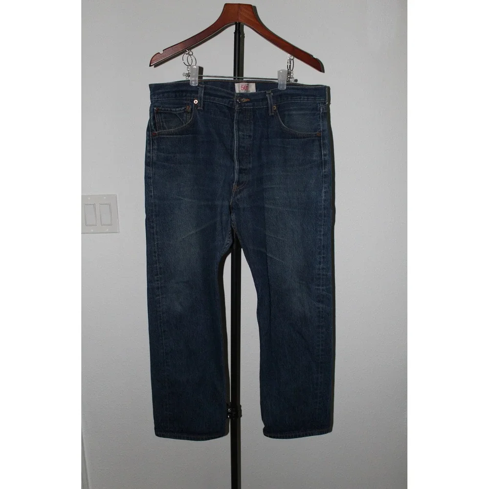VTG Levi's 501 Mens Straight Leg Button Fly Dark Wash Blue Denim Jeans W36 L32